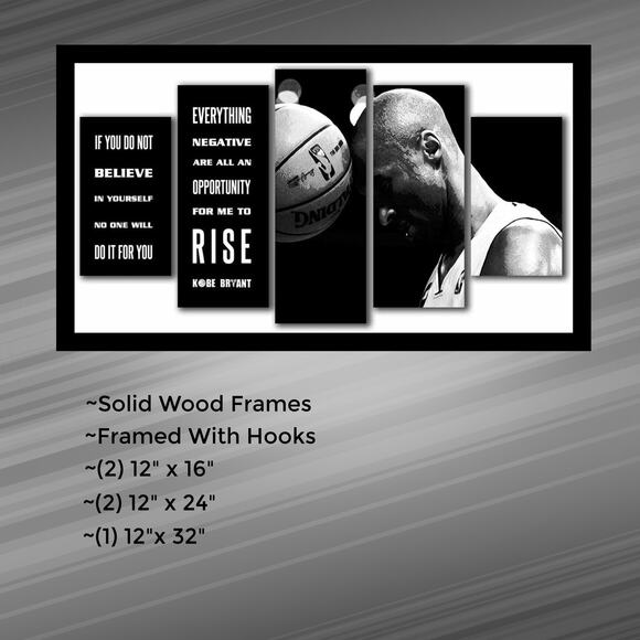 5 piece Basketball Greats Kobe Bryant Canvas Pre-Framed Large Wall Art - Picture 4 of 6